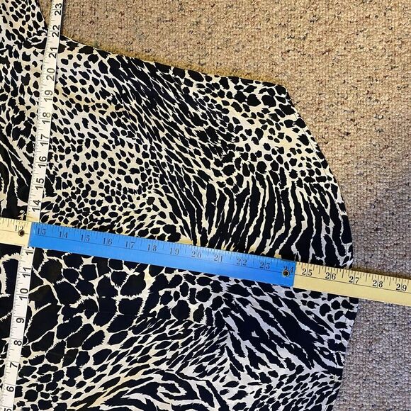 VTG 80s JORDAN WOMAN BUTTON UP SHIRT SIZE 9/10 BLACK WITH LEOPARD PRINT SILKY - Picture 2 of 11